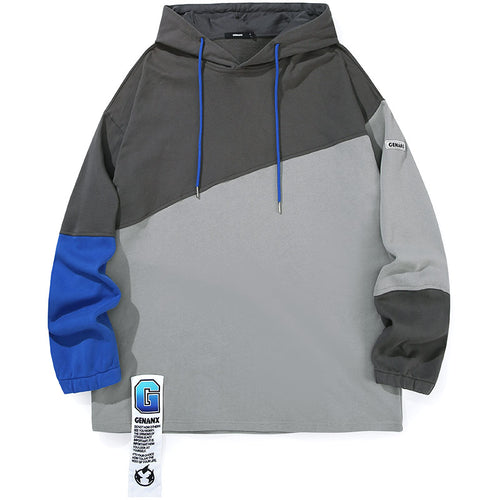 Tricolor Irregular Contrasting Color Stitching Patch Decoration Band Pure Cotton Hooded Sweatshirt