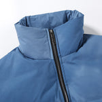 Blue Patchwork Front Zipper Down Coat