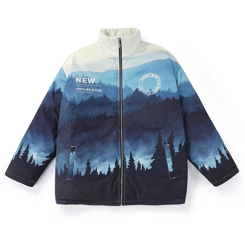 Gradient Illustration Print Drop-Shoulder Sleeve Down Jacket – genanx