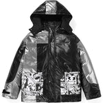 Comic Patchwork Letter Print Removable Hooded Down Jacket