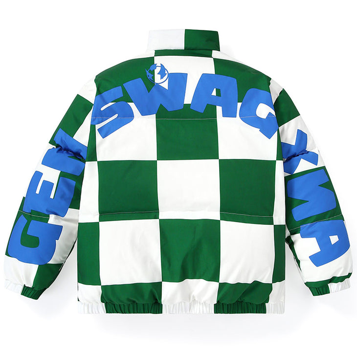 Checkerboard Logo Print Down Jacket