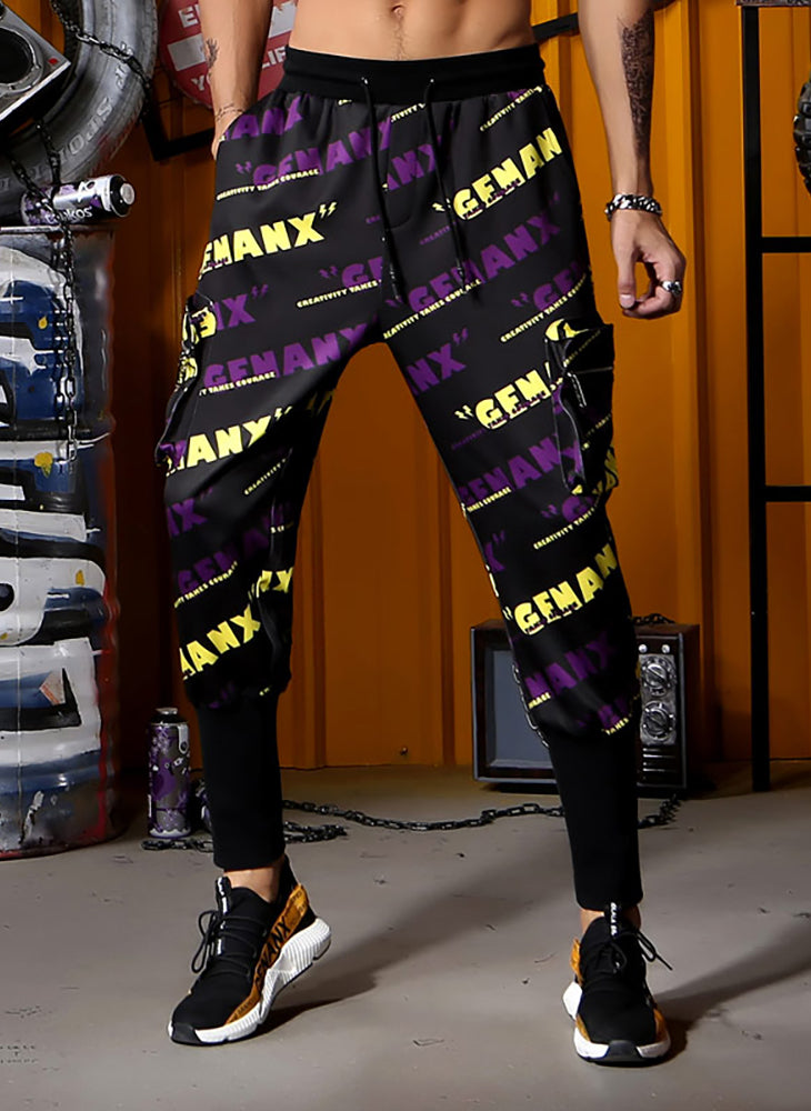 Hip Hop Mixed Color Full Print Ribbed Casual Pants